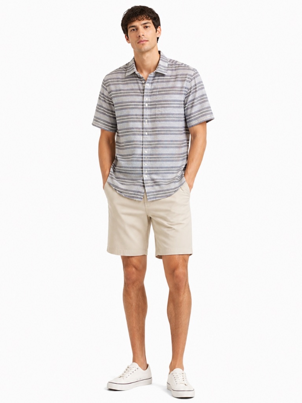 4/$20➡️ Old Navy Blue & White Striped Short Sleeve Button-Up Shirt – Medium EUC